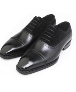 Cap Toe Oxford Brogue Shoes – Black Leather & Suede