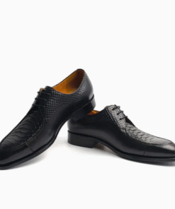 Luxury Crocodile-Pattern Leather Oxford Shoes – Black